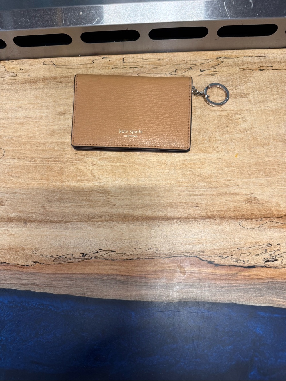kate spade Tan Pebbled Leather Card & Key Holder with Silver Ring